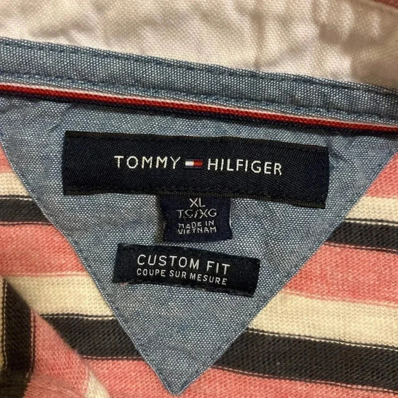Men's Tommy Hilfiger Short Sleeve Polo shirt XL Custom Fit Pink/Blue Striped - Picture 2 of 9